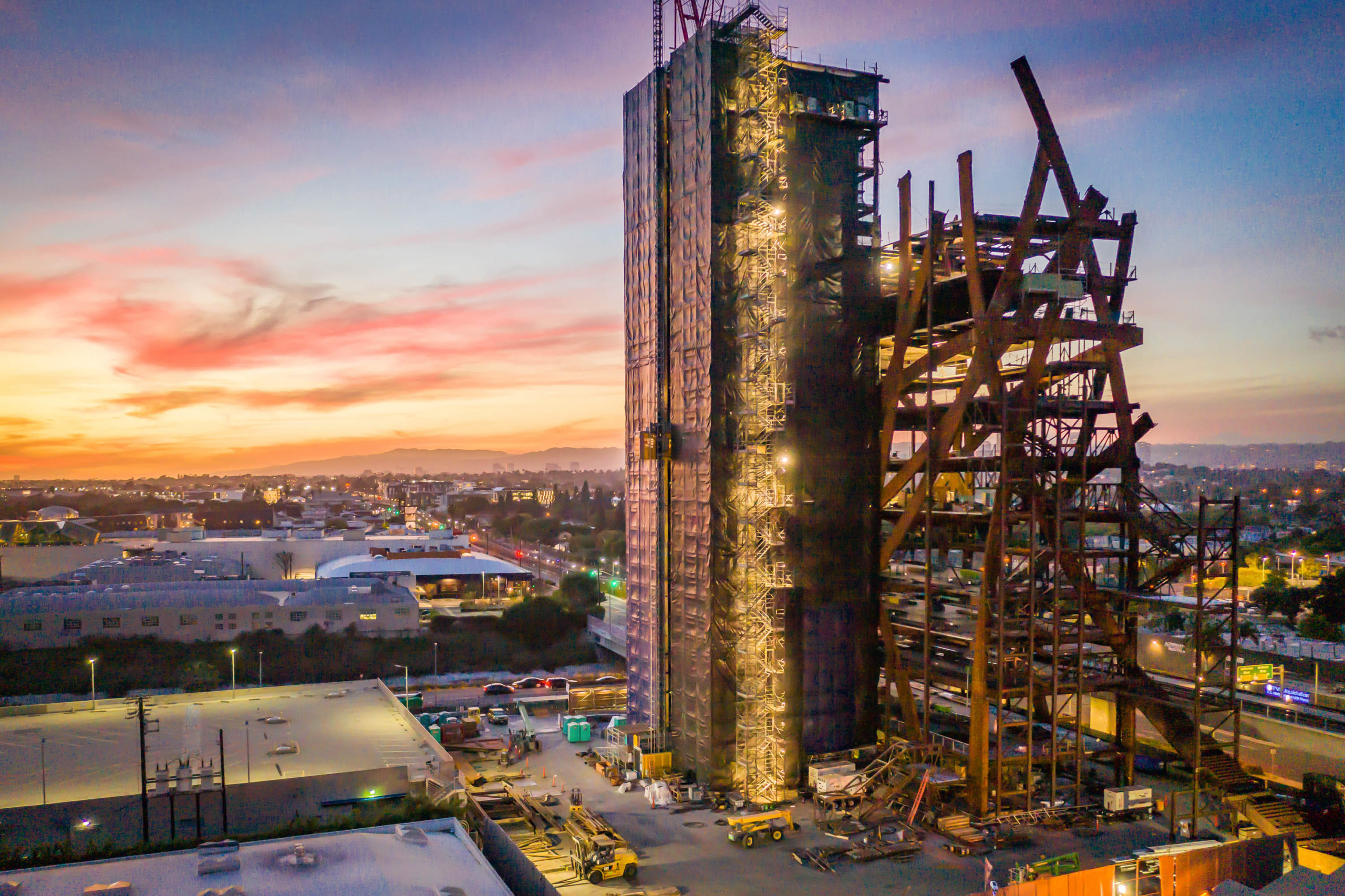 Wrapper (W)rapper building under construction shot at sunset