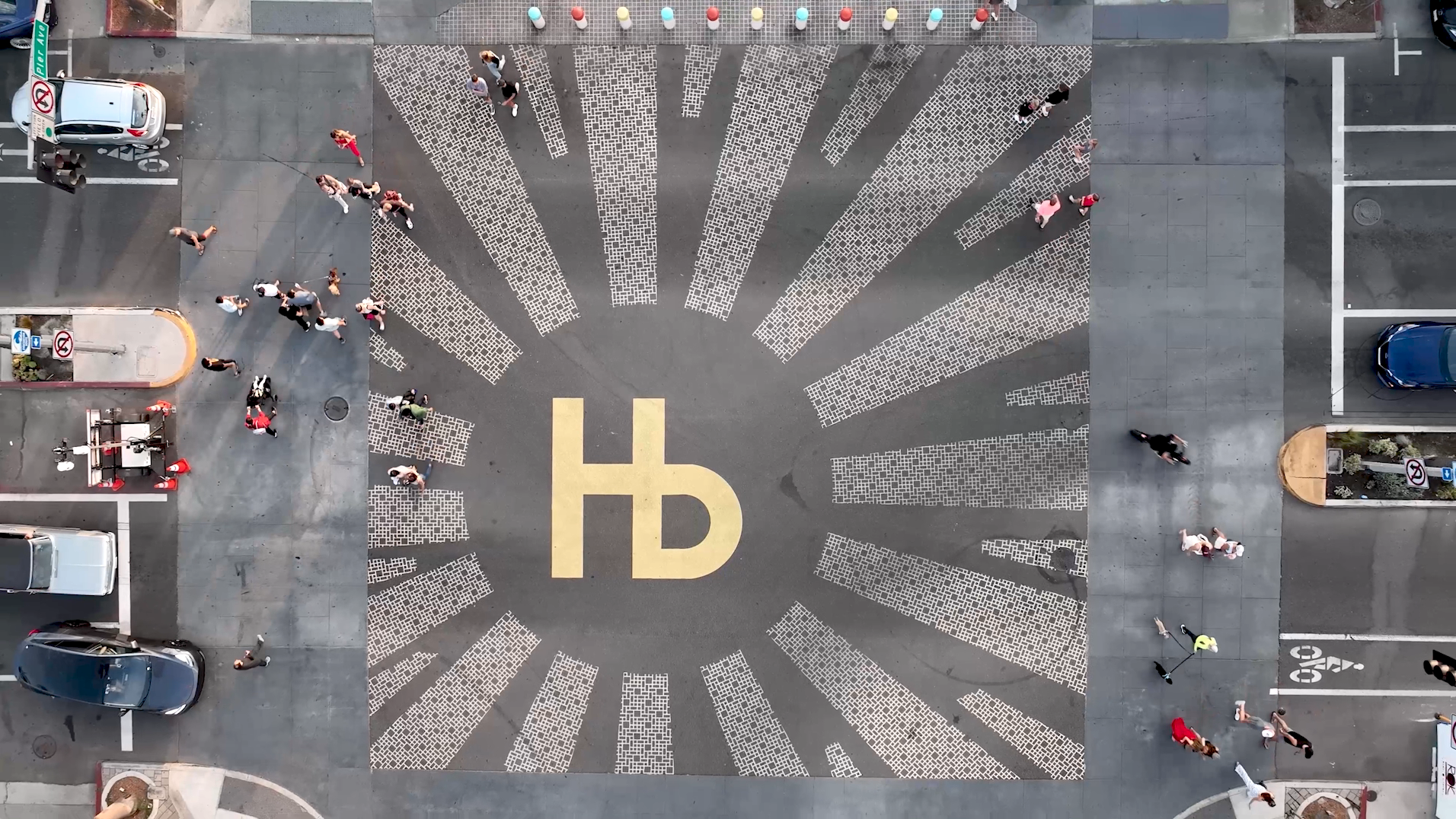 top down view of hermosa beach intersection with letters HB in the middle top down view of hermosa beach intersection with letters HB in the middle